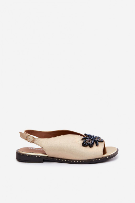 Sandalen met glans en ornamenten in vlak goud Russona