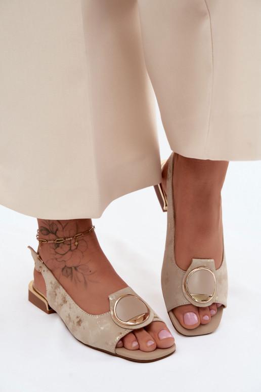 Sandalen met brede hakken en ornamenten in goud Glima