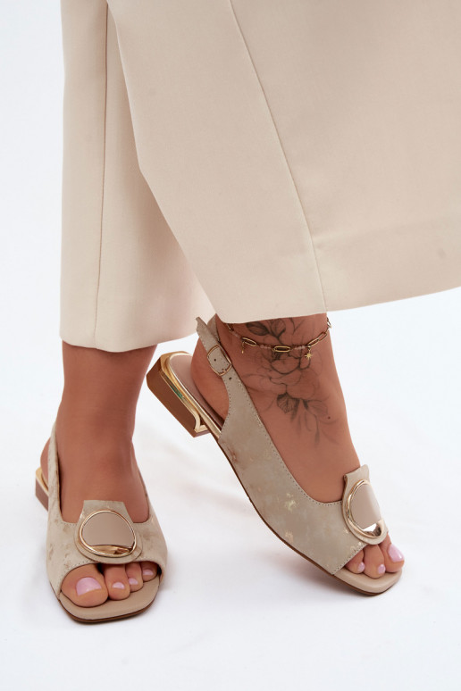 Dames sandalen met brede hakken met ornamenten gouden kleur Glima