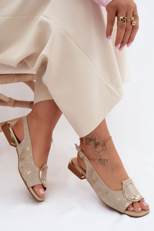 Sandalen met brede hakken en ornamenten in goud Glima