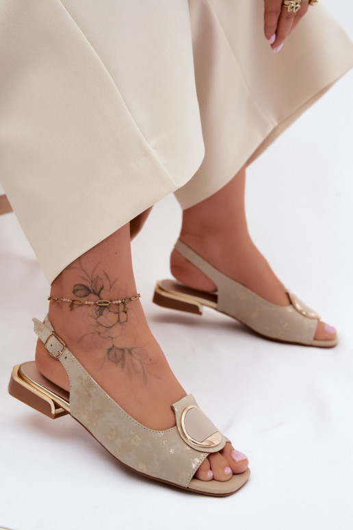 Dames sandalen met brede hakken met ornamenten gouden kleur Glima