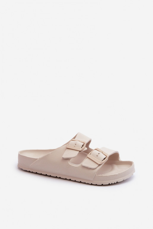 Damesschuimslippers met gespen beige Luciene