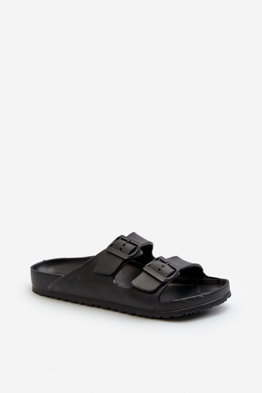 Heren slippers met gespen in zwarte kleur Avatara