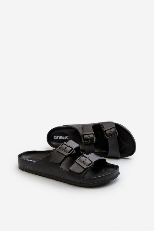 Heren slippers met gespen in zwarte kleur Avatara