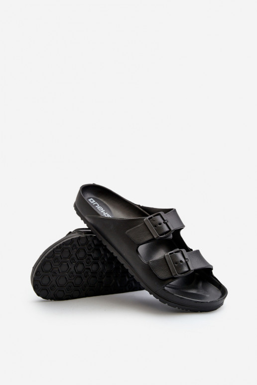 Heren slippers met gespen in zwarte kleur Avatara