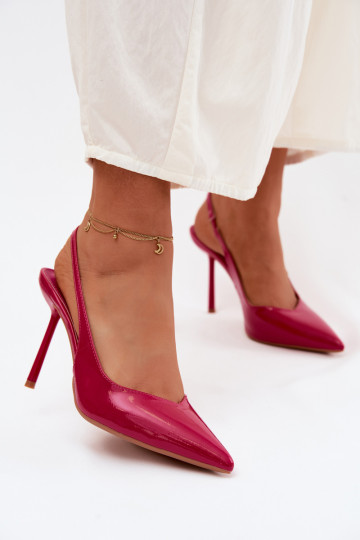 Roze gelakte hoge hakken sandalen van faux leer Calera 2