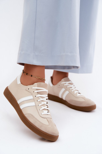 Zazoo N1068 leren lage sneakers voor dames in zandkleur 2