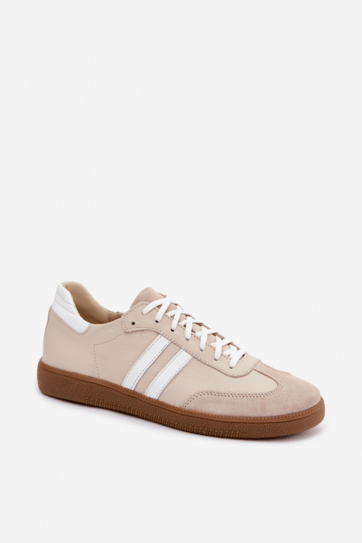 Zazoo N1068 leren lage sneakers voor dames in zandkleur