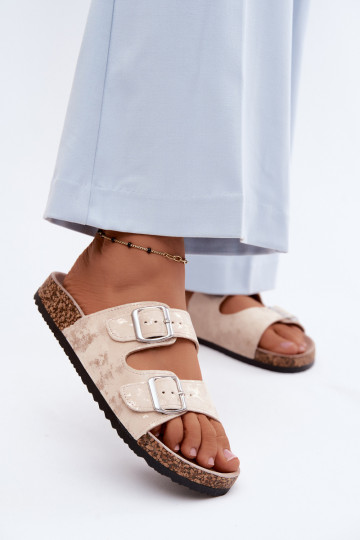 Dames Slippers Op Korek met gespen beige-gouden kleur Vivio 2