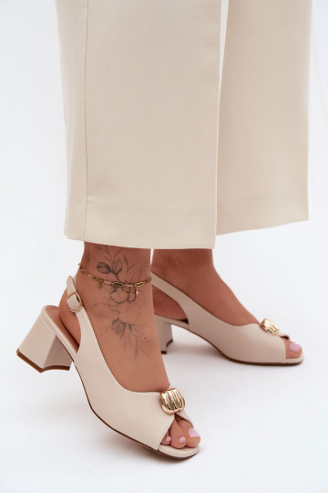 Dames sandalen met gouden details op blokhak Sergio Leone SK159 in zandkleur 2