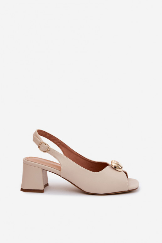 Dames sandalen met gouden details op blokhak Sergio Leone SK159 in zandkleur
