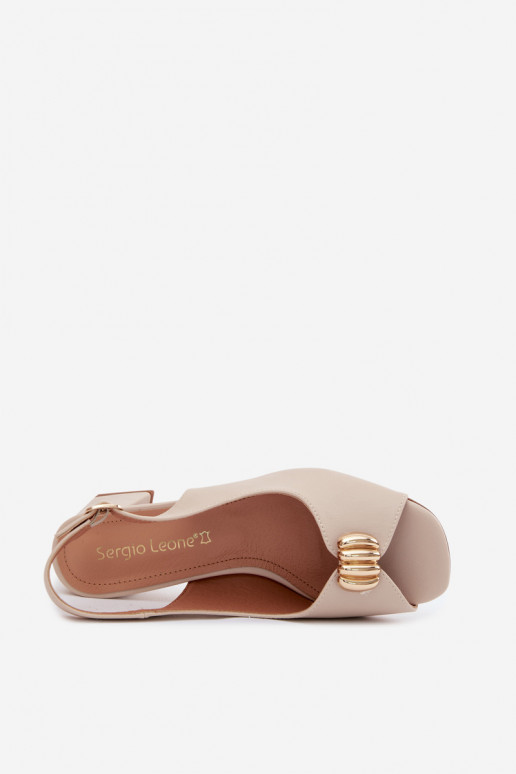 Dames sandalen met gouden details op blokhak Sergio Leone SK159 in zandkleur