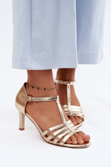 Dames sandalen Met Strepen Op Smukłym Obcasie Sergio Leone SK132 gouden kleur