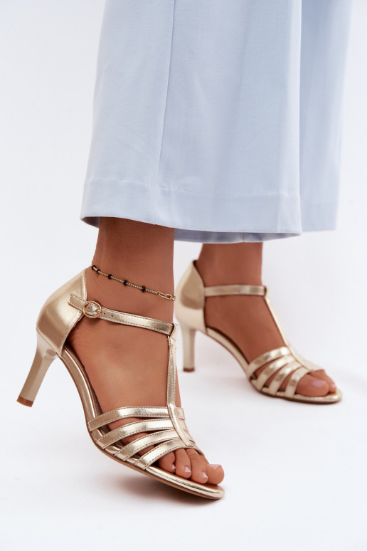 Dames sandalen met banden op dunne hakken Sergio Leone SK132 in goudkleur