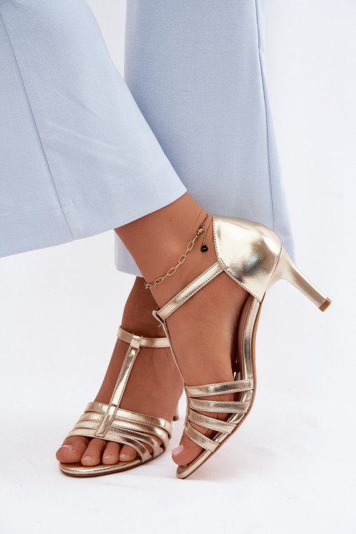 Dames sandalen Met Strepen Op Smukłym Obcasie Sergio Leone SK132 gouden kleur