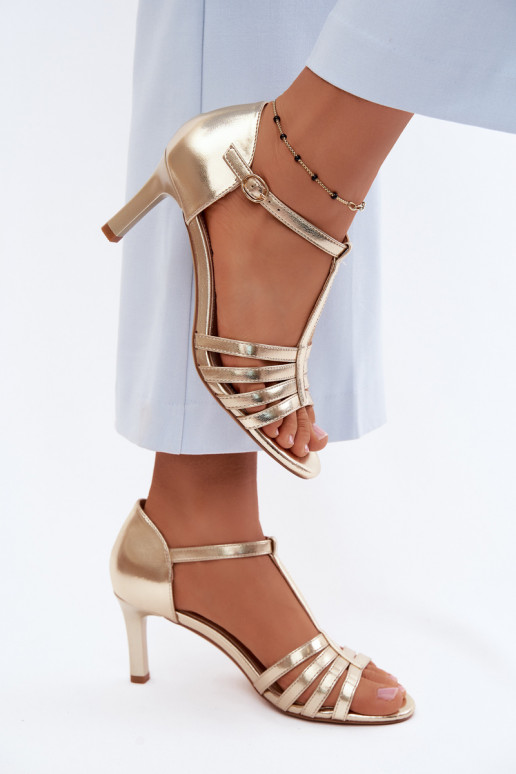 Dames sandalen Met Strepen Op Smukłym Obcasie Sergio Leone SK132 gouden kleur