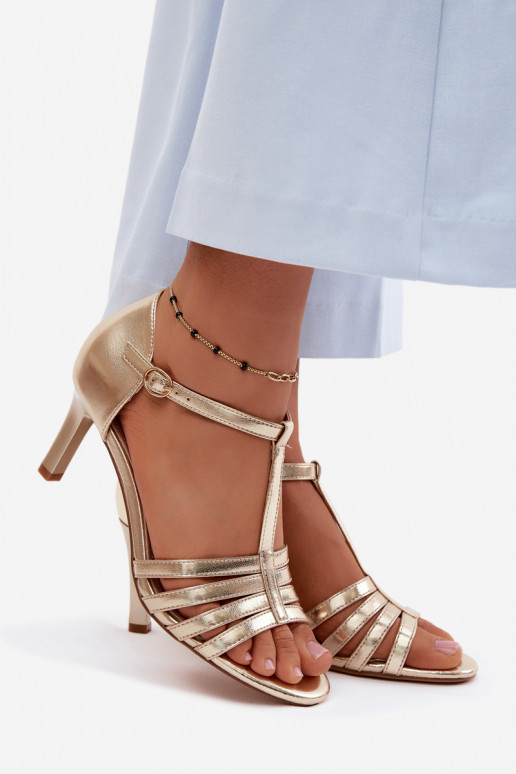 Dames sandalen met banden op dunne hakken Sergio Leone SK132 in goudkleur