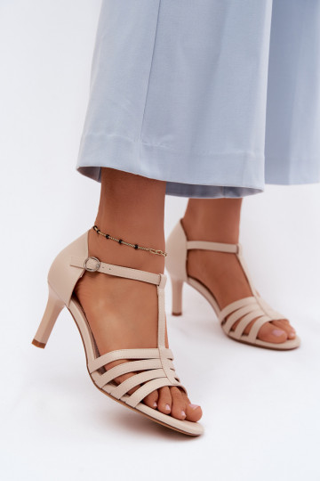 Dames sandalen Met Strepen Op Smukłym Obcasie Sergio Leone SK132 beige