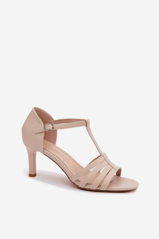 Dames sandalen Met Strepen Op Smukłym Obcasie Sergio Leone SK132 beige