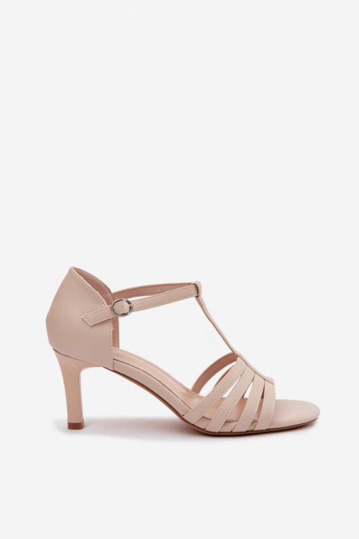 Dames sandalen met bandjes op een dunne hak in zandkleur van Sergio Leone