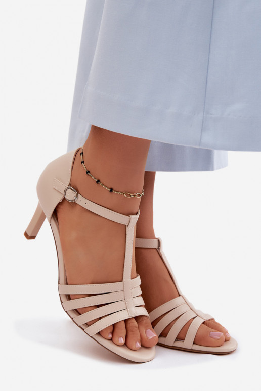 Dames sandalen Met Strepen Op Smukłym Obcasie Sergio Leone SK132 beige