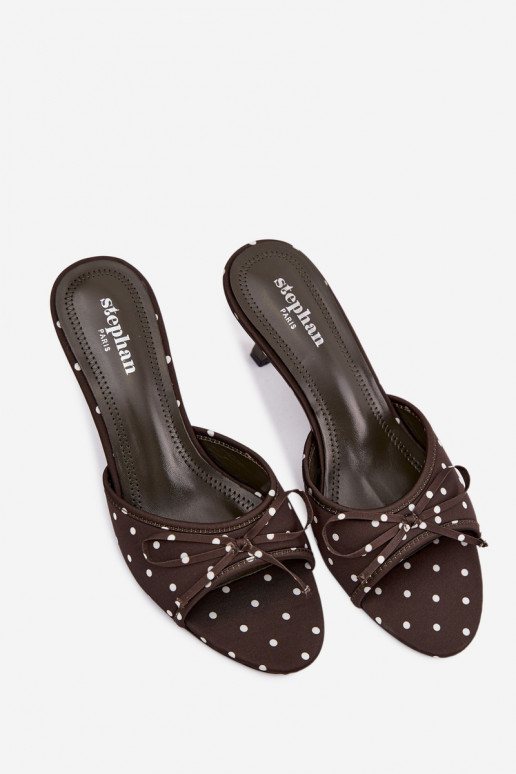 Damespantoffels met linten met stippen met dunne hakken groene kleur Shinea