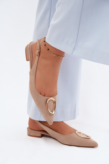 Dames sandalen met brede hakken met ornamenten beige Sparkle