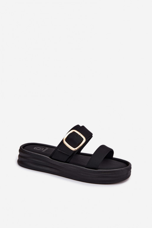 Dames slippers met platform en bandjes met gespen in zwarte kleur van Ameliette