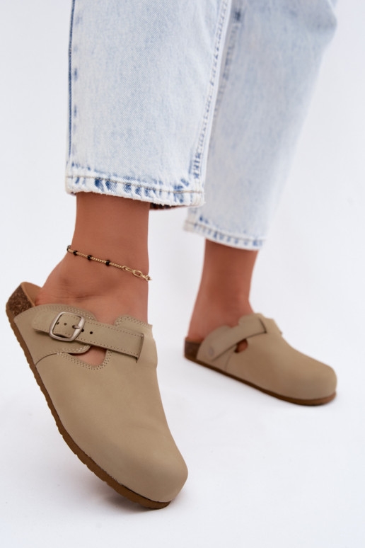 Leren Mule slippers met gespen in pistache kleur van Zazoo