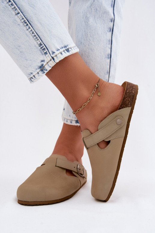 Leren Mule slippers met gespen in pistache kleur van Zazoo