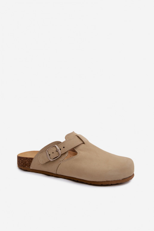 Leren Mule slippers met gespen in pistache kleur van Zazoo