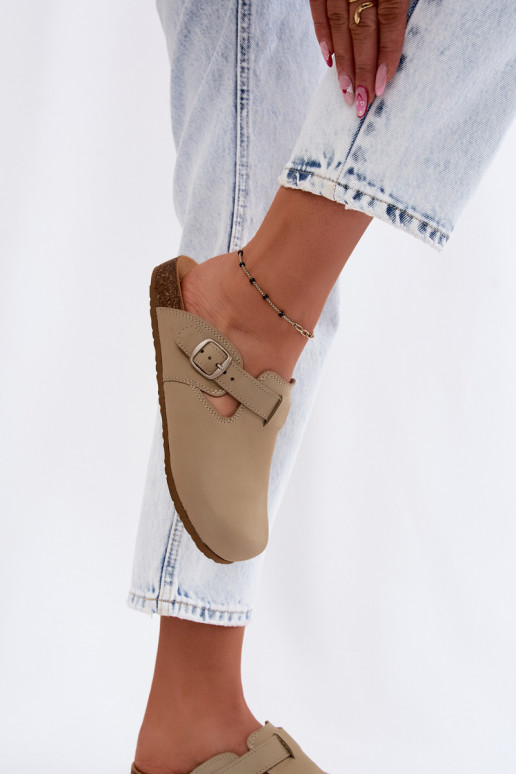 Leren Mule slippers met gespen in pistache kleur van Zazoo
