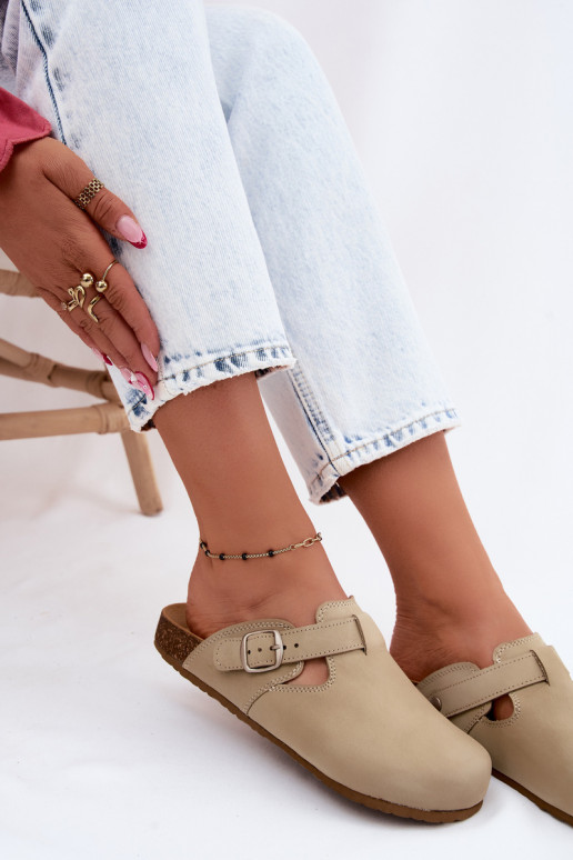 Leren Mule slippers met gespen in pistache kleur van Zazoo