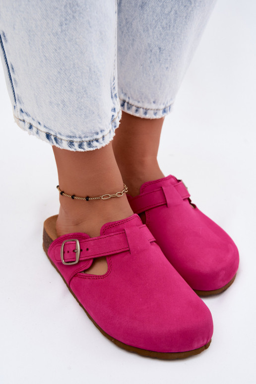 Leren pantoffels Mule met gespen Zazoo 1905 roze