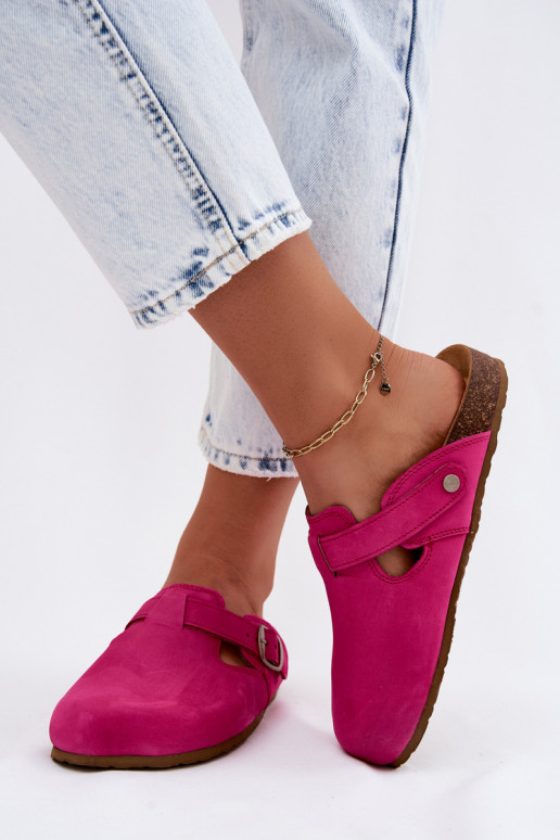 Leren Mule slippers met gespen in roze kleur van Zazoo