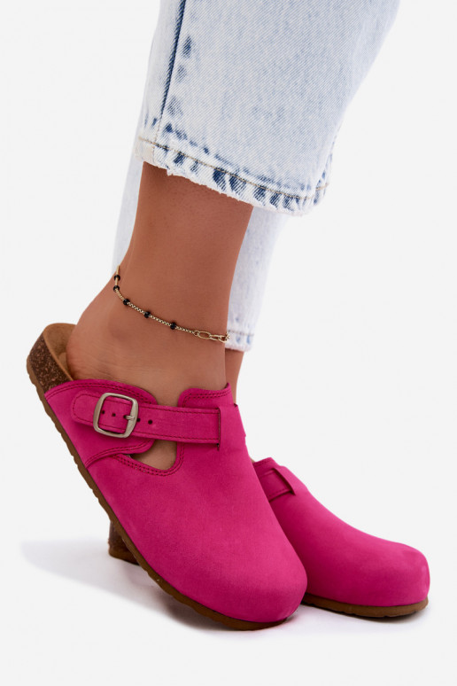 Leren Mule slippers met gespen in roze kleur van Zazoo
