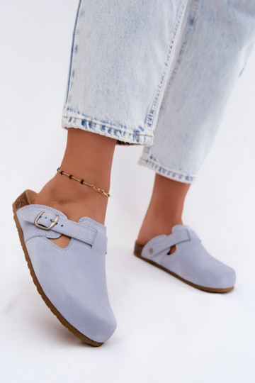 Leren Mule slippers met gespen in lichtblauwe kleur van Zazoo 2