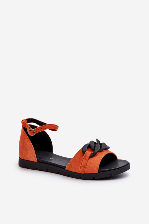 Platte dames sandalen met kettingen in oranje Vinceza 17320
