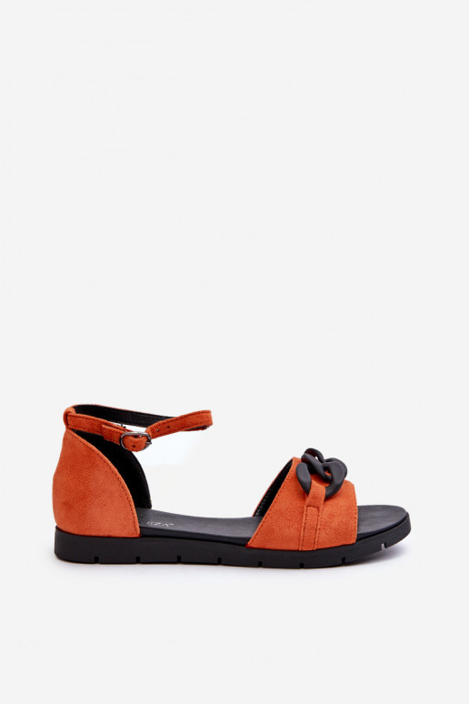 Platte dames sandalen met kettingen in oranje Vinceza 17320