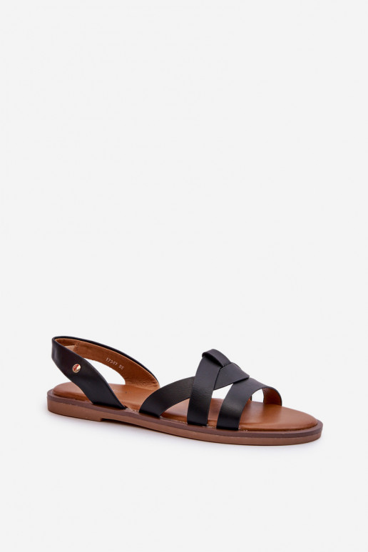 Platte dames sandalen in zwarte faux leather Vinceza 17347
