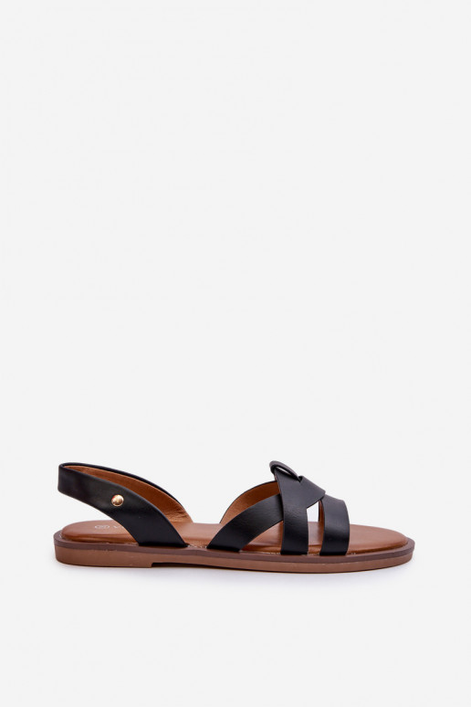 Platte dames sandalen in zwarte faux leather Vinceza 17347