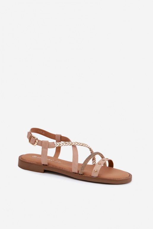 Platte sandalen met bandjes in ivoorkleur Vinceza 17379