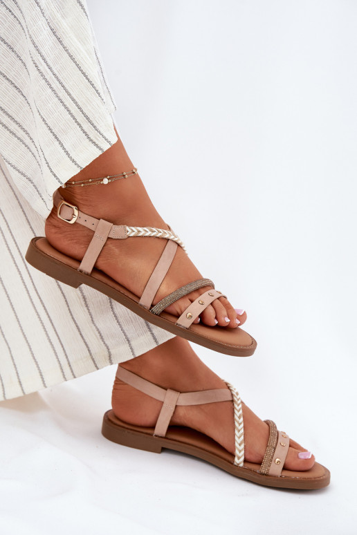 Platte sandalen met bandjes in ivoorkleur Vinceza 17379