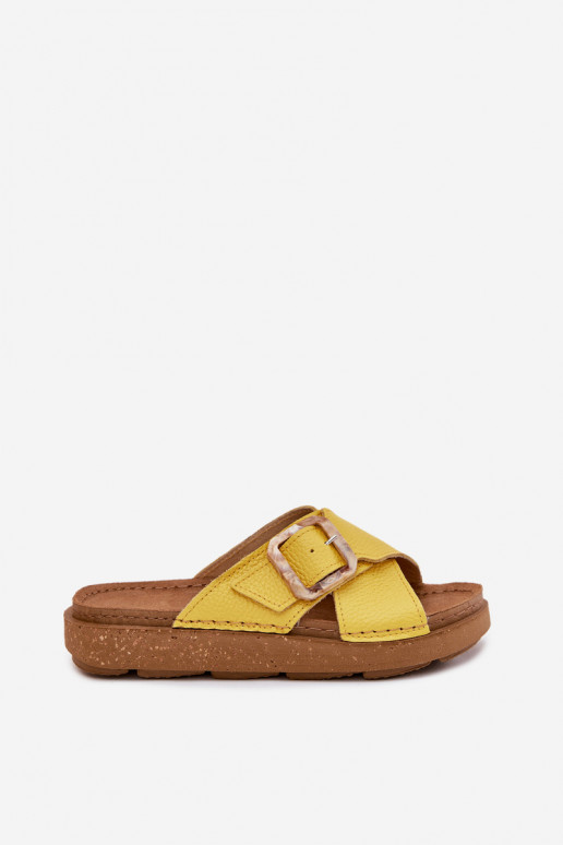Gele leren dames slippers met gespen Inblu ED0003IU
