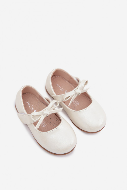 Kinderen ballerina's met plakkende sluitingen en strikjes in ivoorkleur Drippy