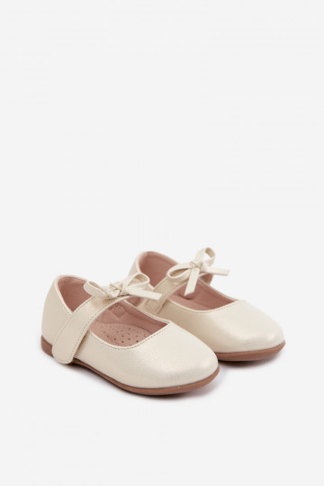 Kinderen ballerina's met plakkende sluitingen en strikjes in zandkleur Drippy