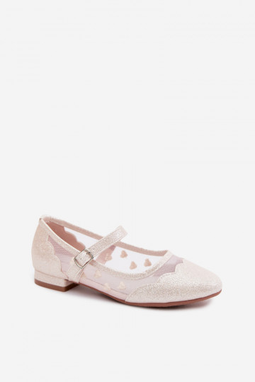 Glanzende kindersandalen met gaas en harten in zandkleur Binky