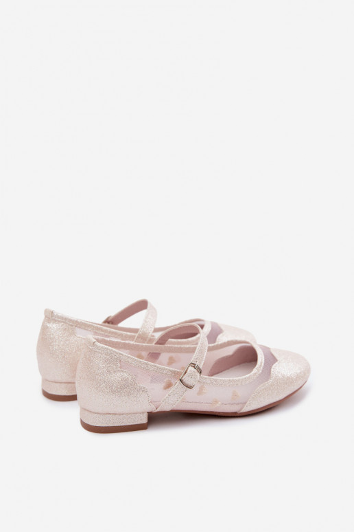 Glanzende kindersandalen met gaas en harten in zandkleur Binky