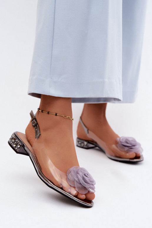 Dames doorzichtige sandalen met roos D&A MR61-9003 grijs