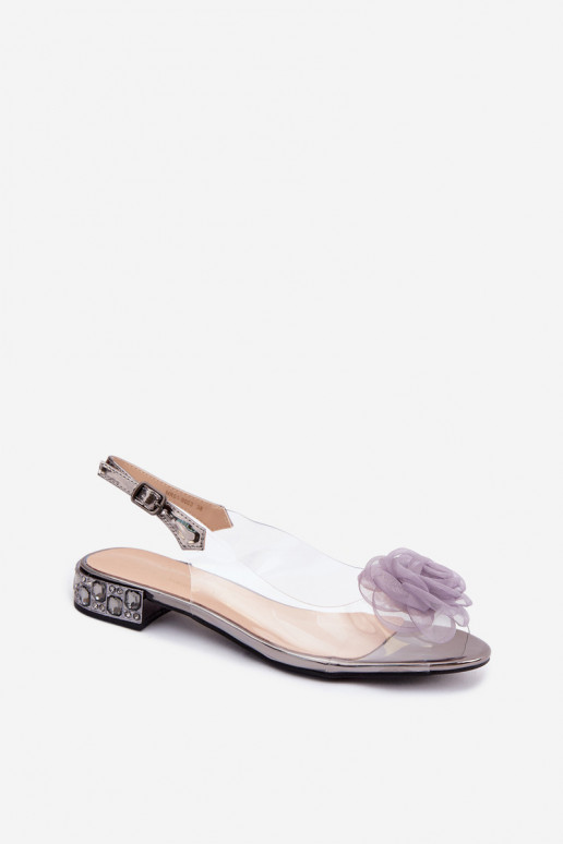 Dames doorzichtige sandalen met roos D&A MR61-9003 grijs